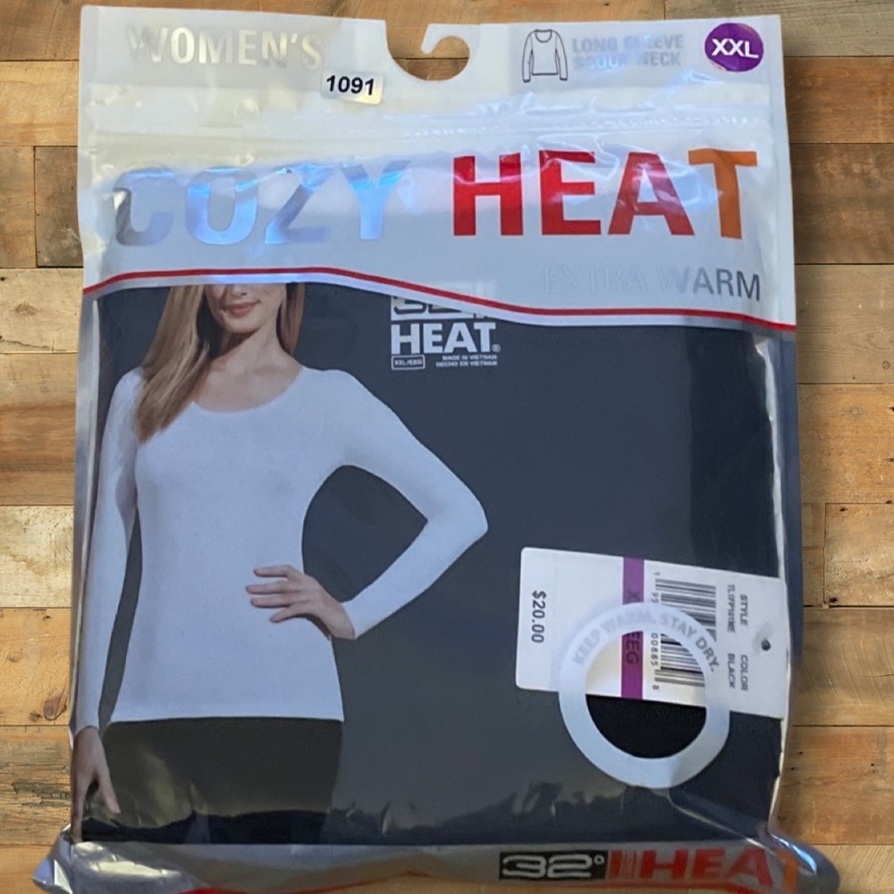 New in Package Scoop Neck Long Sleeve Base Layer in Black